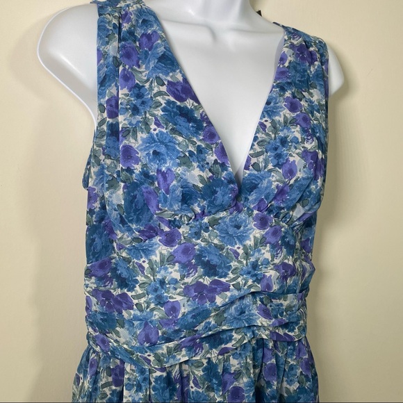 Lulu's Floral Blue/Purple Ruffle V-neck Dress - Picture 2 of 8
